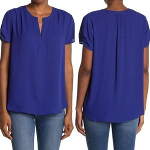 Pleione short sleeve split neck blouse